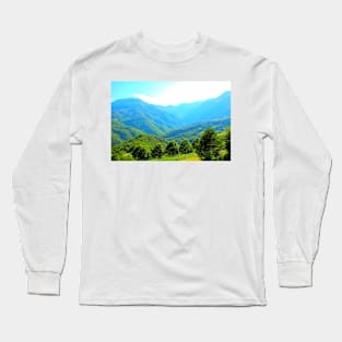 Scenery in Montemonaco with Sibillini mountains in the background and hills in the foreground Long Sleeve T-Shirt